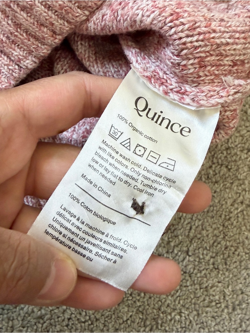 Quince Womens 100% Organic Cotton Women's Cropped Cardigan in Marled Rose Pink L - Picture 10 of 13